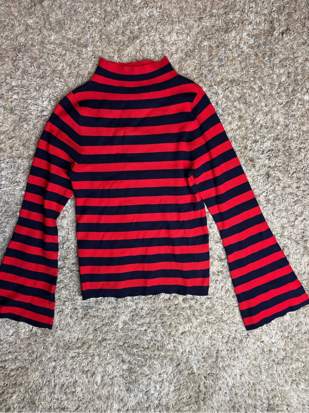 Maeve Red and navy Striped Turtleneck Sweater